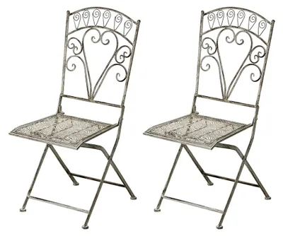 Produktbild von Gartenstuhl-Set aus Metall in antiker Optik, grau, klappbar