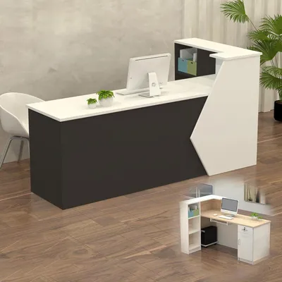 Obrázok produktu pre Pult s úložným priestorom, rozmery 140x60x100 cm, farba: biela/čierna, materiál: drevo
