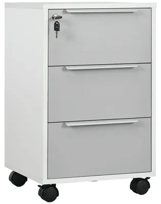 Image de Meuble de rangement avec tiroirs - Armoire de rangement - Armoire d'archives - Rangement mobile sur roulettes - Armoire de rangement sur roulettes - 3 tiroirs avec serrure - MDF, blanc et gris