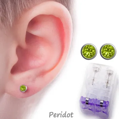 Produktbild von Medizinische Ohrstecker Erstohrstecker Ohrringe "Kristall" Peridot