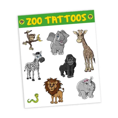 Produktbild von Tattoobogen "Zootiere" mit 8 Tattoos
