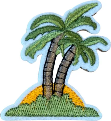 Produktbild von Palmen-Sonnenuntergang-Emblem-Aufnäher zum Aufbügeln