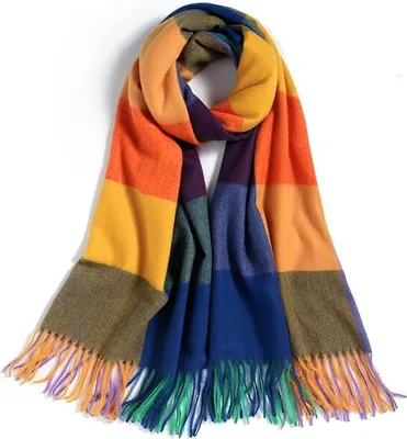 Produktbild von Bunte Gestreifte Damen-Schal mit Fransen, Weicher Warmer Langer Winterschal im Tartan-Karomuster