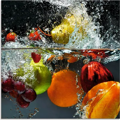 Produktbild von ARTland Glasbild Spritzendes Obst auf dem Wasser Größe: 40x40 cm