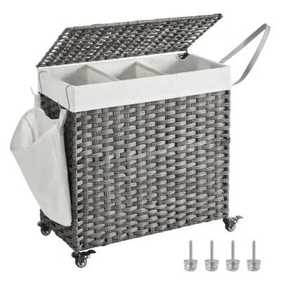 Obrázek produktu pro SONGMICS Koš na prádlo, 140 l, s víkem, 3 přihrádky, vyjímatelný vak na prádlo