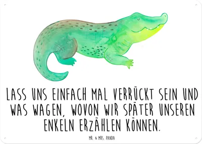 Produktbild von Mr. & Mrs. Panda Wandbild Krokodil DIN A6 - Weiß - Geschenk, Schild, Retro Blechschild, Lieblingsmensch, Abenteuerlust, tafel, Türschild, Beste Freundin, Metallschild
