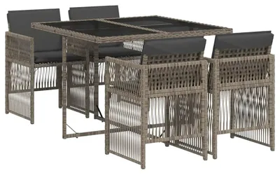 Immagine prodotto di vidaXL Set da pranzo da giardino in 5 pezzi con cuscini in rattan grigio