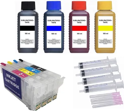 Image de Cartouches d'encre rechargeables compatibles avec Epson T35 XL + 4 x 100 ml d'encre à sublimation pour WorkForce Pro WF-4720, 4725, 4730, 4735, 4740