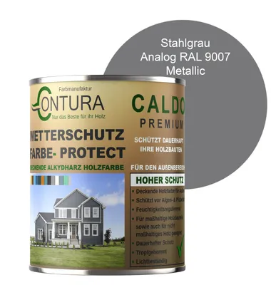 Produktbild von Contura 500ml Wetterschutzfarbe Holz Dauerschutzfarbe Deckend Buntlack Holzfarbe Holzlasur Seidenmatt - Stahlgrau Metallic - RAL 9007