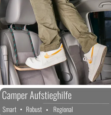 Produktbild von HOLZI Aufstiegshilfe Vans mit Hochdach Trittstufe Trittleiter Camper Aufstelldach VW California Beach Mercedes-Benz Marco Polo smarte Tablethalterung