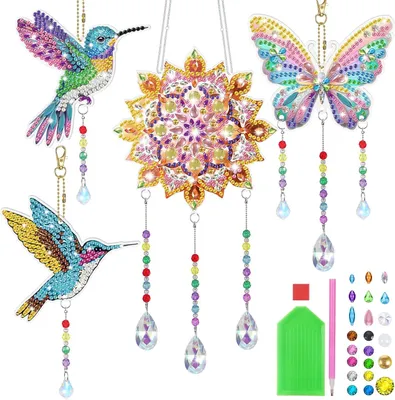 Obrázok produktu pre Darčeky pre dievčatá vo veku 6, 7, 8, 8, 10, 11 rokov, sada 4 veterných mlynov, kreatívna sada pre deti "Diamond Painting" (5-12 rokov)