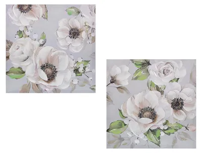 2er-Set Holz-Leinwand-Bilder, Blumen, mehrfarbig, 40x2,5x40 cm