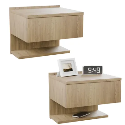 Produktbild von Nachttisch Wandnachttisch 2er Set - Torro Eiche - hängend - mit Schublade und Ablage