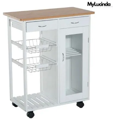 Image de Chariot de service moderne avec 2 tiroirs et roulettes – 70 x 37 x 85 cm – Blanc