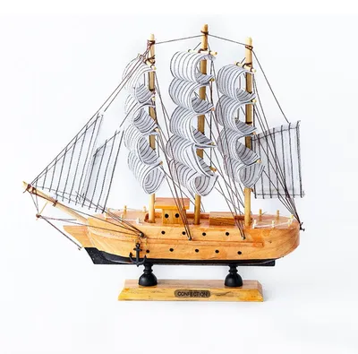 Holz-Segelboot Deko 24 cm, klassisch, weißes Segel
