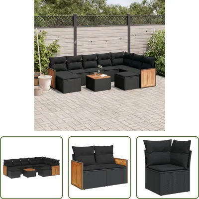 Produktbild von The Living Store 10-tlg. Garten-Sofagarnitur mit Kissen Schwarz Poly Rattan