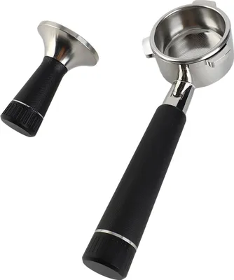 Image de Set 2 en 1 de tamper à café 53mm avec agitateur Base incurvée en acier inoxydable Distributeur magnétique de café Tamper Portafilter avec panier-filtre Compatible avec 54mm