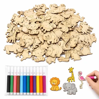 Produktbild von Holz Bastelset Dinosaurier 50 Stück 3D Puzzle zum Bemalen für Kinder