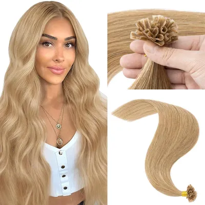 Immagine prodotto di Estensioni per capelli in cheratina, tipo "U-Tip", colore biondo scuro, lunghezza 55 cm, capelli Remy, confezione da 25 ciocche, peso 25 grammi