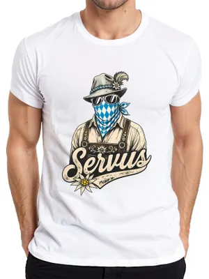 Produktbild von Servus Bayern Lederhose Tracht Wiesn Dirndl Volksfest Herren T-Shirt, Weiß, S