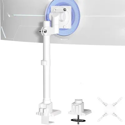 Obrázek produktu pro Držák monitoru pro 1 monitor, rozměry obrazovky 24-57 palců, výškově nastavitelný, bílý, standard VESA 75/100/200 mm, nosnost až 27 kg, materiál: hliník