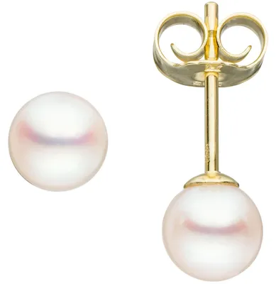 Produktbild von Paar Ohrstecker mit Akoya Perlen 5mm rund 585 Gold Gelbgold Ohrschmuck Damen