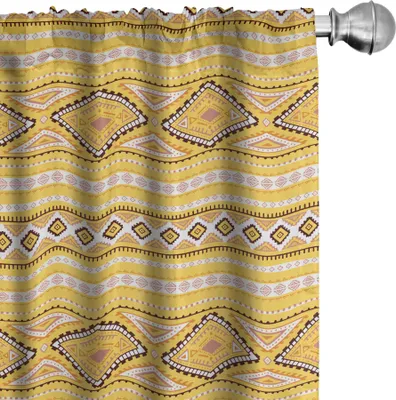 Produktbild von ABAKUHAUS Gelb und Weiß Vorhänge, Gardinen, Stammesinspirationen Zeitlose Dreiecken Geometrisch, 2 Stück 75 x 225 cm, Gelb Blush Brown