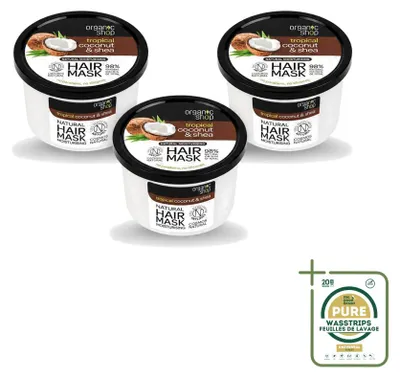 Zdjęcie produktu dla 3 x Maska do włosów Organic Shop Kokos i Masło Shea - Pielęgnująca i odżywcza - 250 ml - Zestaw ekonomiczny - 3 sztuki
