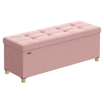 Obrázek produktu pro SONGMICS lavice s úložným prostorem, skládací stolička, 38 x 110 x 40 cm, úložný box s víkem, podnožka 112 L, samet, nosnost do 300 kg