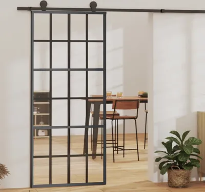 Produktbild von The Living Store Schiebetür ESG-Glas und Aluminium 90x205 cm Schwarz