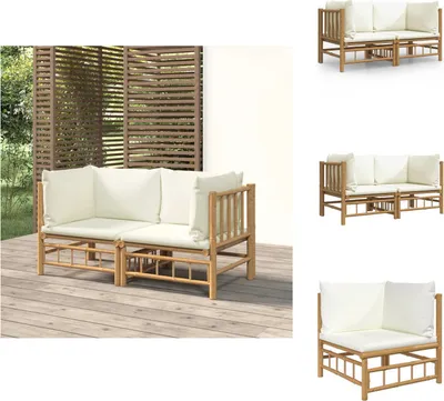 Produktbild von vidaXL Garten-Ecksofas mit Cremeweißen Kissen 2 Stk. Bambus -  Gartenmöbel-Sets
