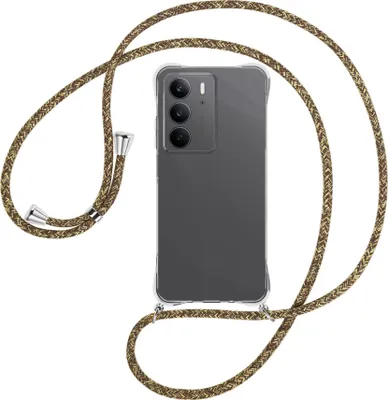 Produktbild von Handykette Backcover-Schutzhülle mit Band (Metall silberfarben) für Realme C75 4G - braun+beige