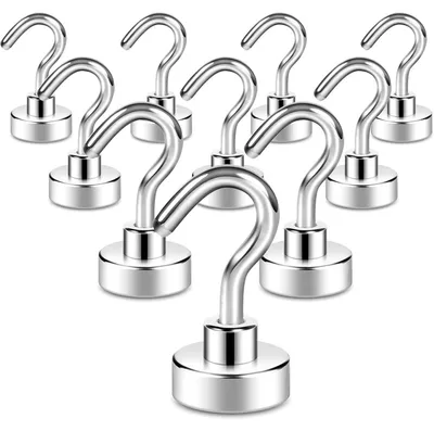 Productafbeelding van Magneethaken, extra sterk, 11 kg draagvermogen, neodymium, 10 stuks, geschikt voor keuken, barbecue, werkplaats