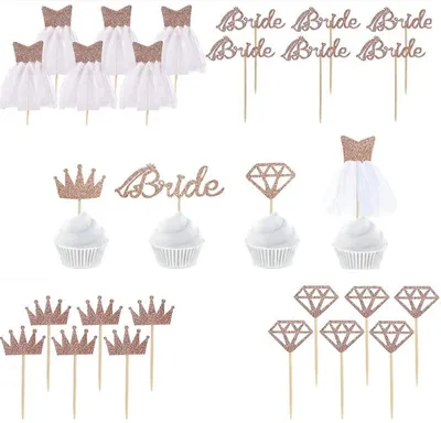 24-teilige Cupcake-Topper Roségold Glitter Hochzeit