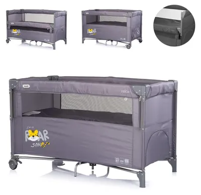Obrázok produktu pre Cestovná postieľka Chipolino Relax 2 úrovne, spúšťacia predná časť, bočný vstup, taška čierna sivá