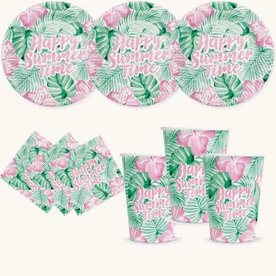 Produktbild von Happy Summer Time Partyset, 16 Pappteller 23 cm, 16 Pappbecher 210 ml, 20 3-lagige Papierservietten 33 x 33 cm