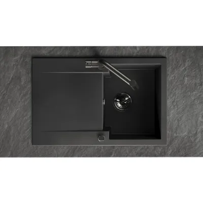 Produktbild von Granitspüle 1 Becken mit Abtropffläche schwarz 480x740x194 mm