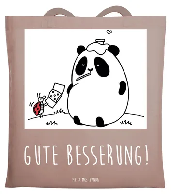 Produktbild von Mr. & Mrs. Panda Schultasche Panda Gute Besserung - Braun Pastell - Geschenk, Laptoptasche, Tote Bag, Baumwollbeutel, Jutebeutel, Einkaufstasche