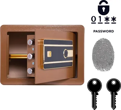 Produktbild von Gepanzerter Biometrischer Haustresor mit Fingerabdruck 25x35x25 cm Braun