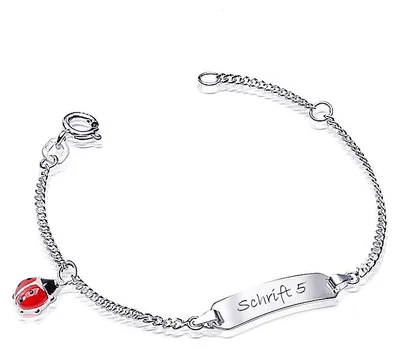 Produktbild von MATERIA by Matthias Kinder Armband mit Gravur Marienkäfer 925 Silber Schmuck Armkette Glück Emaille rot 12-14cm SA-61