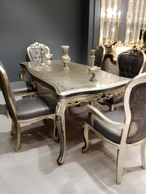 Immagine prodotto di Mobili da sala da pranzo di design Tavolo da pranzo in legno Tavolo d'oro per 6 persone