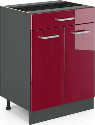 Produktbild von Vicco Spodní skříňka kuchyňské linky R-Line, 60 cm se zásuvkou, bez pracovní desky, Bordó červená vysoký lesk/Antracit