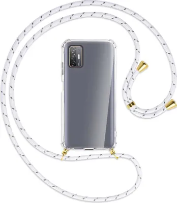 Produktbild von Handykette Backcover-Schutzhülle mit Band (Metall goldfarben) für HTC Desire 21 Pro - weiß/grau