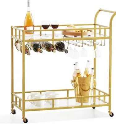 Produktbild von Servierwagen aus massivem Stahl mit rollender Trolley - glasiert