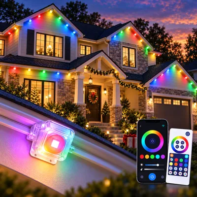 Produktbild von Permanente Außenbeleuchtung 30m IP65 Wasserdicht WLAN Smart RGBIC Lichterkette Trauflichter Musik Sync App Alexa Weihnachten Party Deko