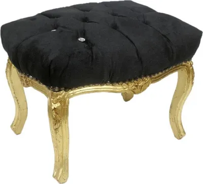 Produktbild von Casa Padrino Barock Fußhocker Schwarz / Gold 50 x 40 x H. 35 cm - Handgefertigter Barock Hocker mit Glitzersteinen - Barockstil Möbel