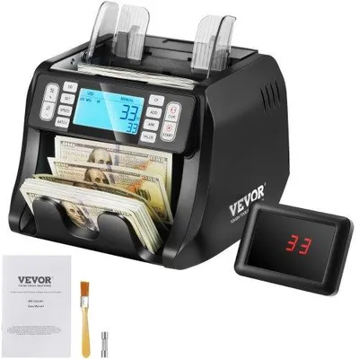 Produktbild von VEVOR Geldzählmaschine, Banknotenzähler mit UV-, MG-, IR- und DD-Falschgelderkennung, USD- und EUR-Geldzählmaschine mit Additions- und Batch-Modus, Großes LCD & Externes Display