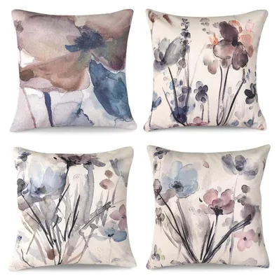 Obrázok produktu pre Sada 4 vankúšikov s kvetinovým vzorom, 40x40 cm, materiál: ľan