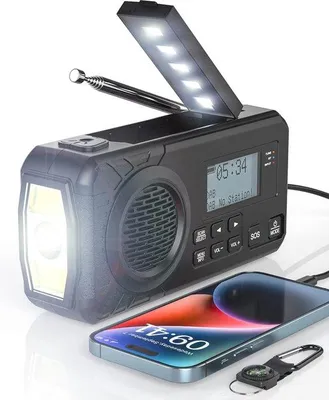Immagine prodotto di Radio di emergenza a energia solare con Bluetooth, AM/FM e powerbank per il campeggio
