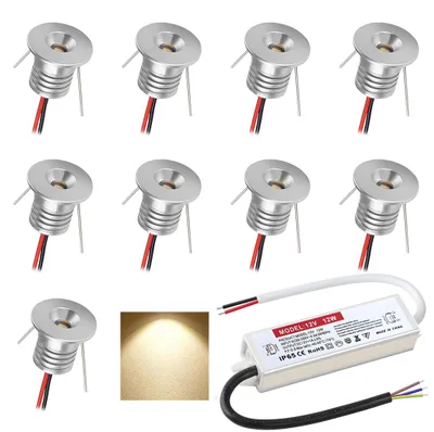 Zdjęcie produktu dla Reflektor LED wpuszczany 12V, mini reflektor LED, zestaw 9 sztuk, światło ciepłe białe 3000K
